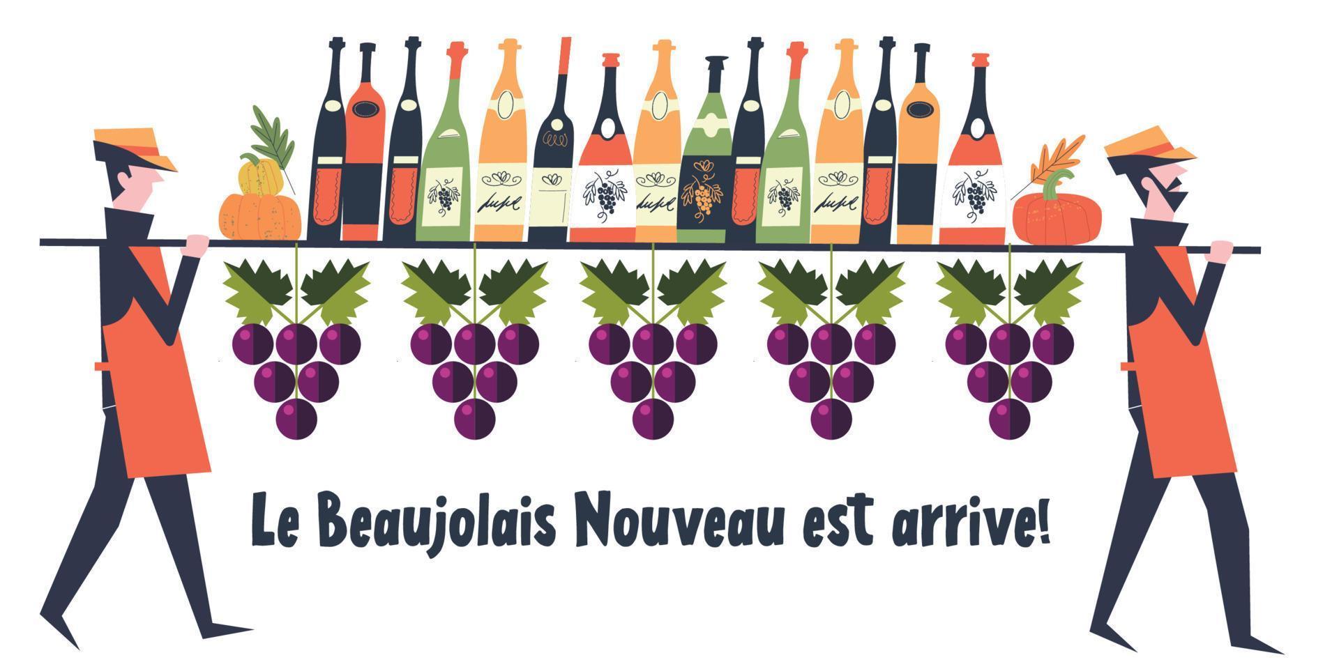 fiesta del vino beaujolais nouveau. ilustración vectorial, un conjunto de elementos de diseño para una fiesta del vino. vector