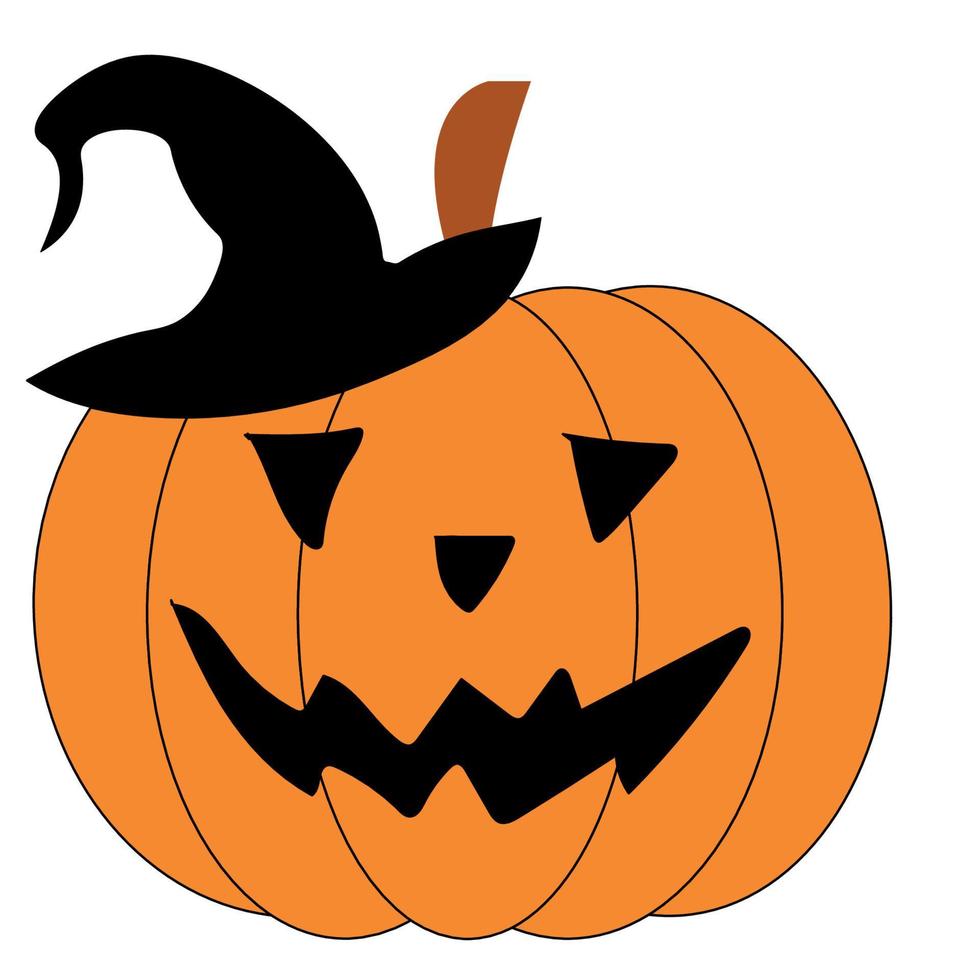 icono de calabaza de Halloween. vector. símbolo de otoño. diseño plano. calabaza aterradora de halloween con sonrisa, cara feliz. silueta de calabaza naranja aislada sobre fondo blanco. ilustración colorida de dibujos animados. vector