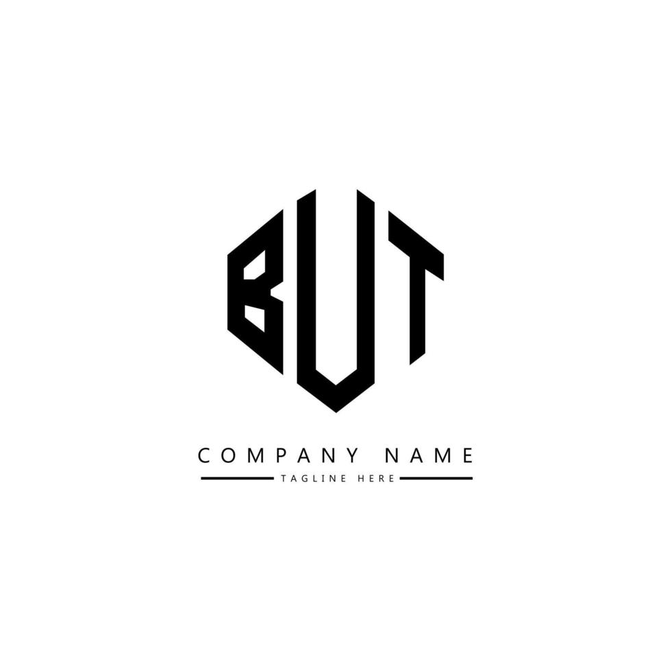 BUT letter logo design with polygon shape. BUT polygon and cube shape logo design. BUT hexagon vector logo template white and black colors. BUT monogram, business and real estate logo.