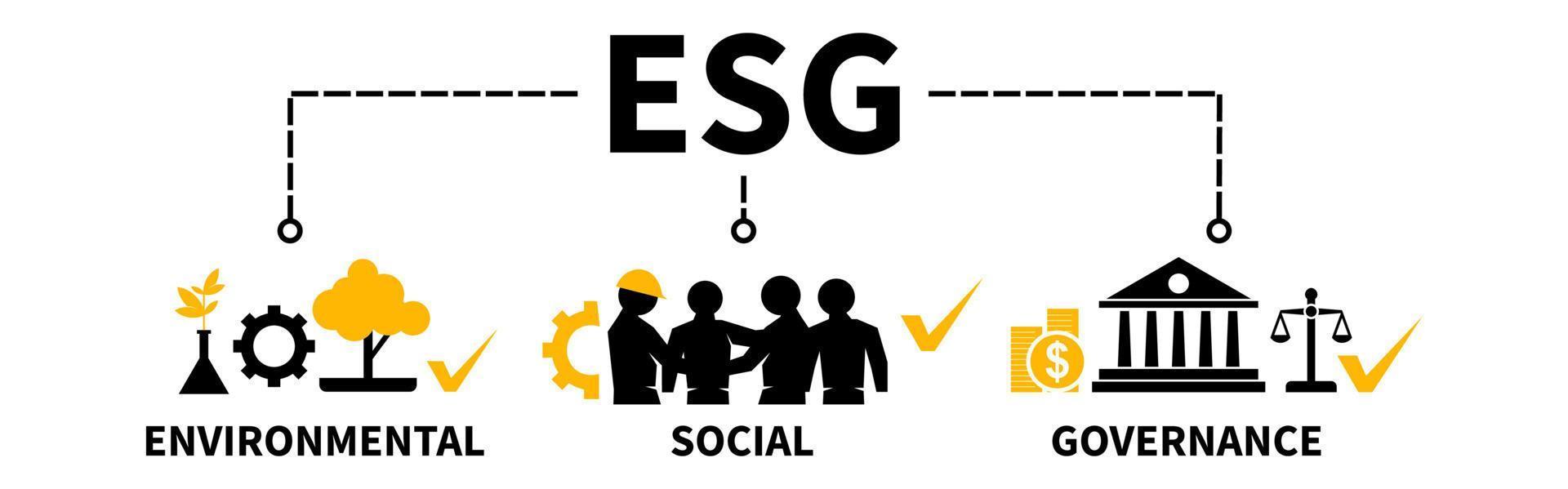 esg vector illustration banner concepto de negocio sostenible y ético para la gobernanza social ambiental con icono