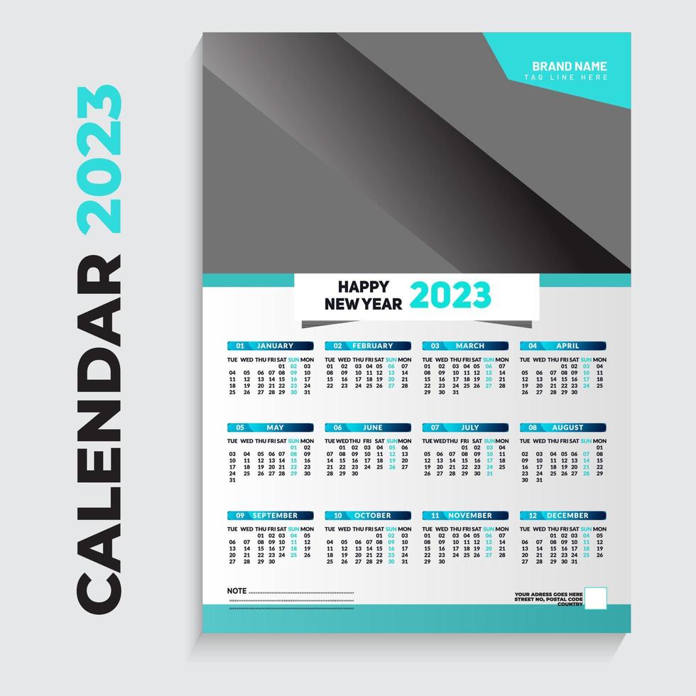 Modern Corporate Business Blue Wall Calendar 2023 Design Template Free Download vector