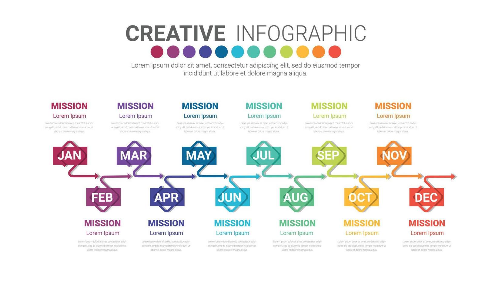 Timeline business for 12 months, Infographics element design and Presentation. vector