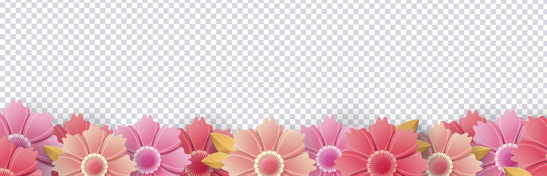 flores de primavera aisladas sobre fondo transparente. brillante, verano, borde de flores frescas. plantilla para tarjetas navideñas. ilustración vectorial vector