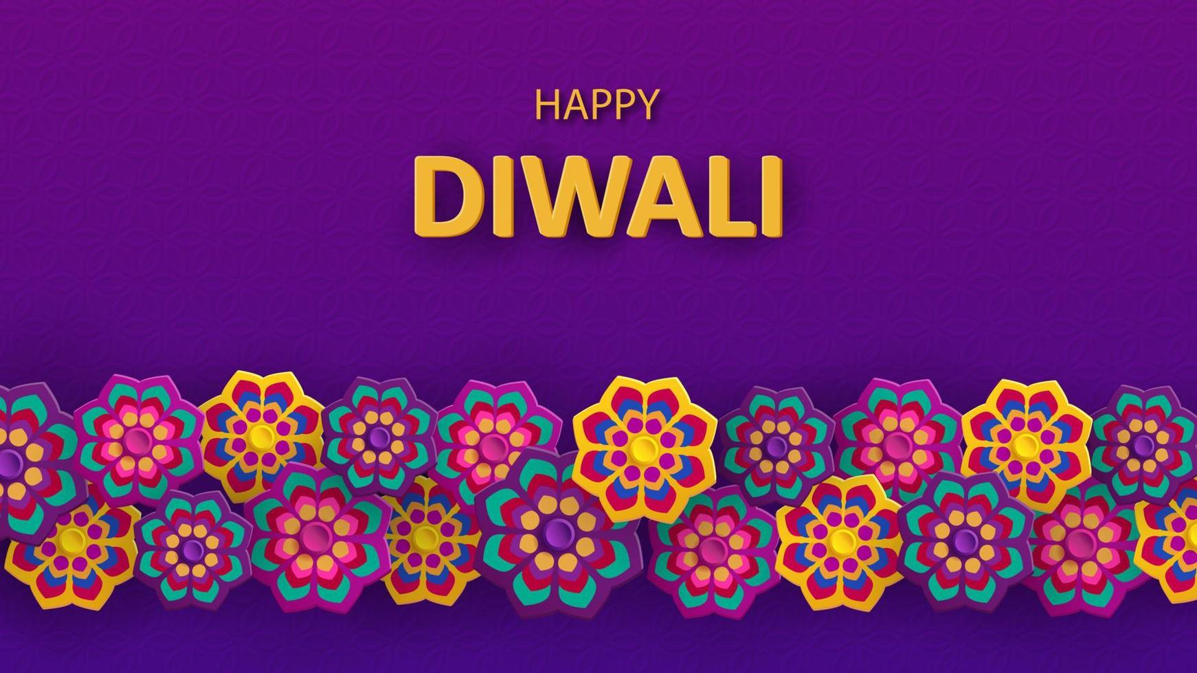 Diwali festival holiday design with paper cut style of Indian Rangoli and flowers. Vector illustration.