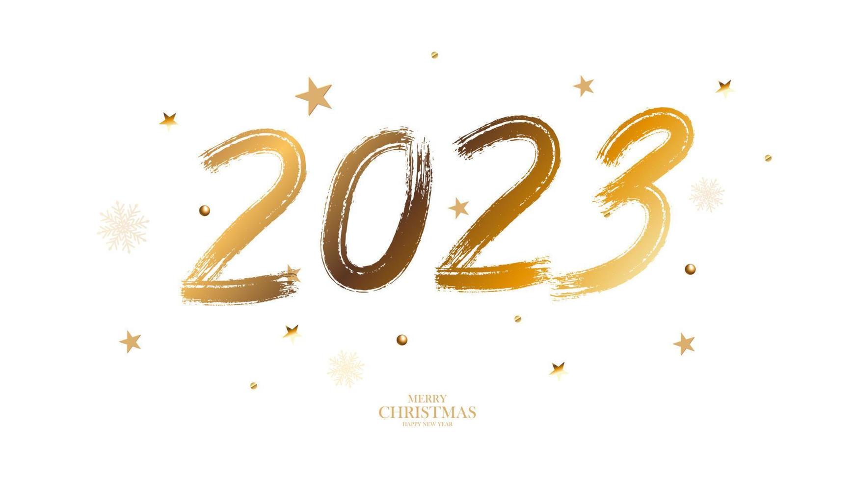 Brush numbers 2023 for the New Year. Golden gradient. Template for postcards, prints, invitations, labels. Vector illustration.