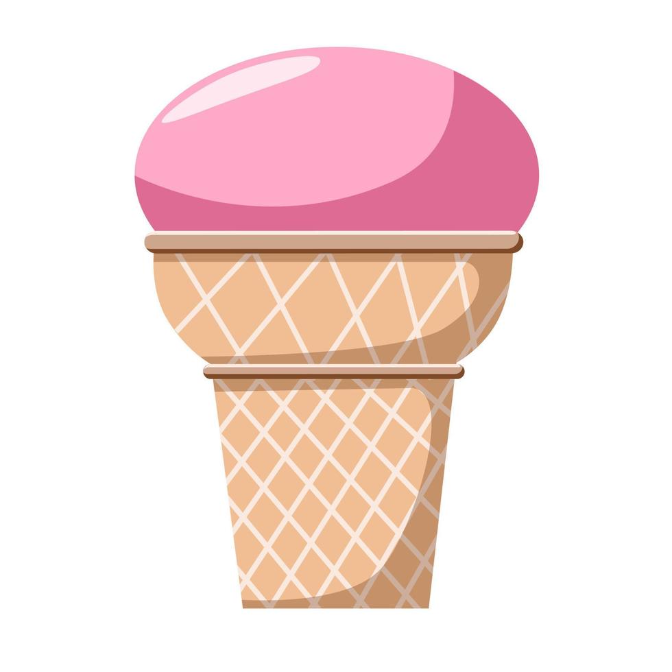 delicioso helado rosa. dulce regalo de verano en un cono de galleta. vector