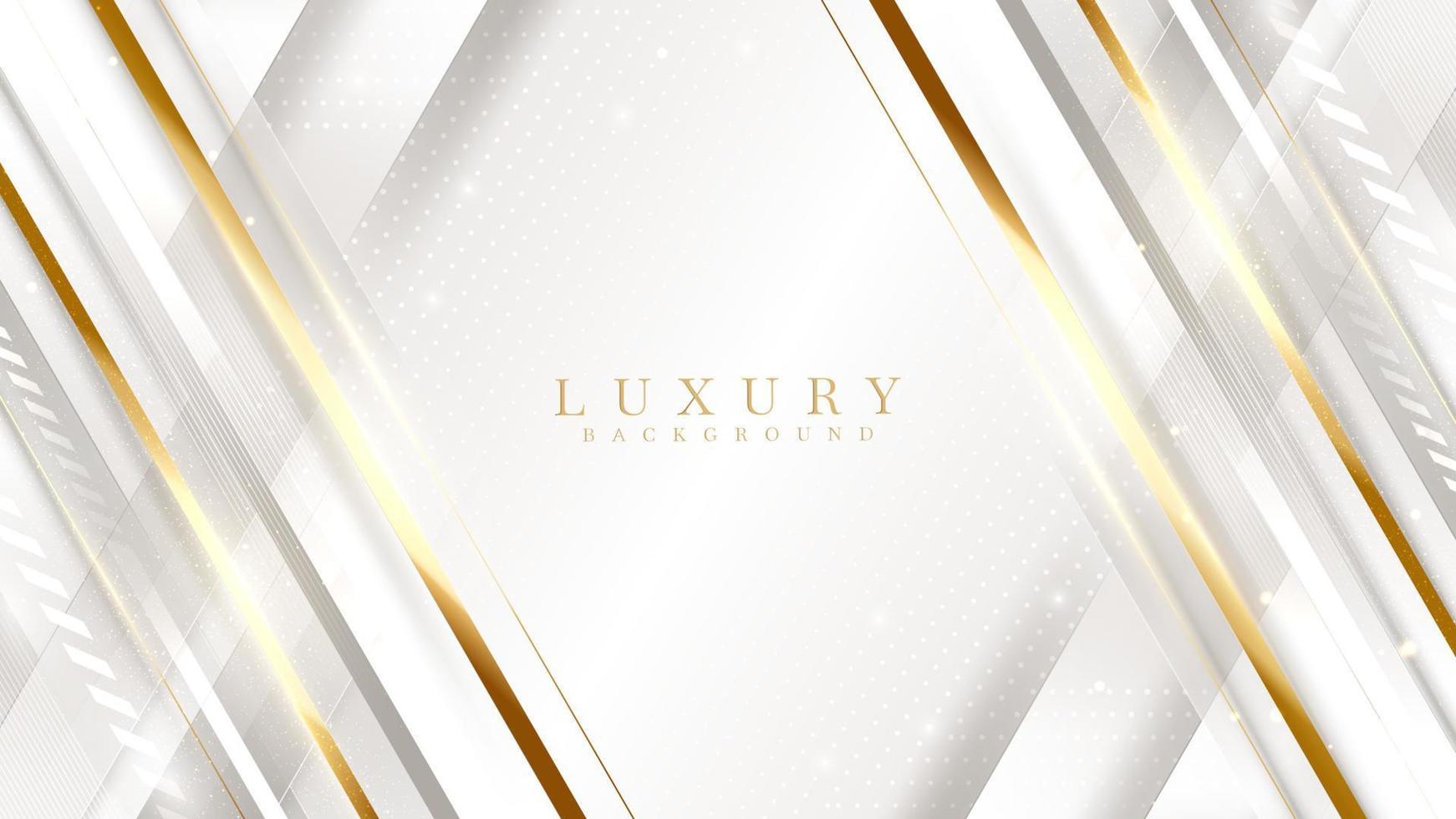 White luxury background with golden line elements and glitter light effects decoration. vector