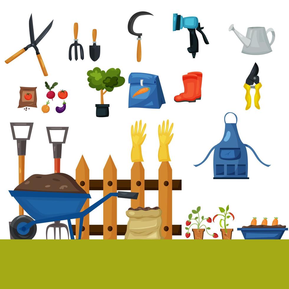 concept of gardening garden tools banner equipment vector