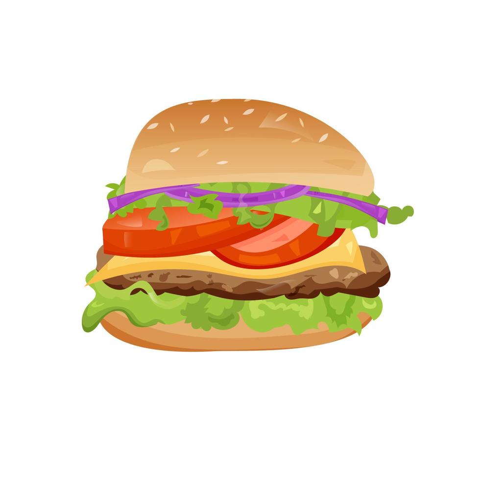 hamburguesa o hamburguesa con queso comida rápida comida aislada sobre fondo blanco. vector