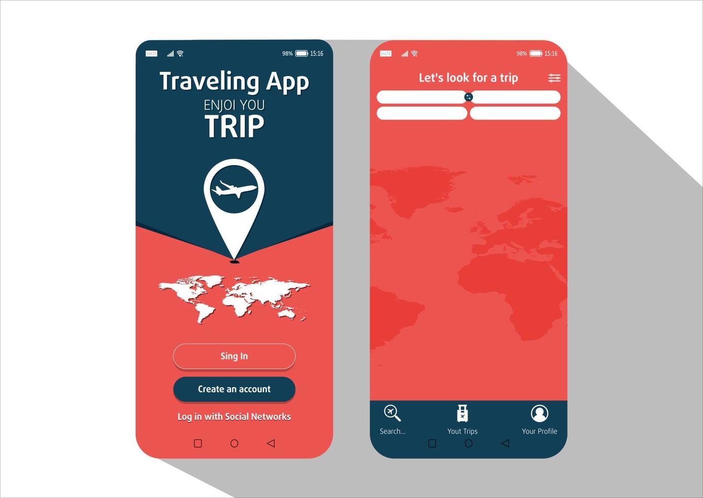 UI Travelling App Template Design vector