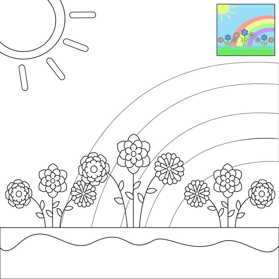 Coloring book. Cartoon flower garden for kids activity colouring pages. Vector illustration