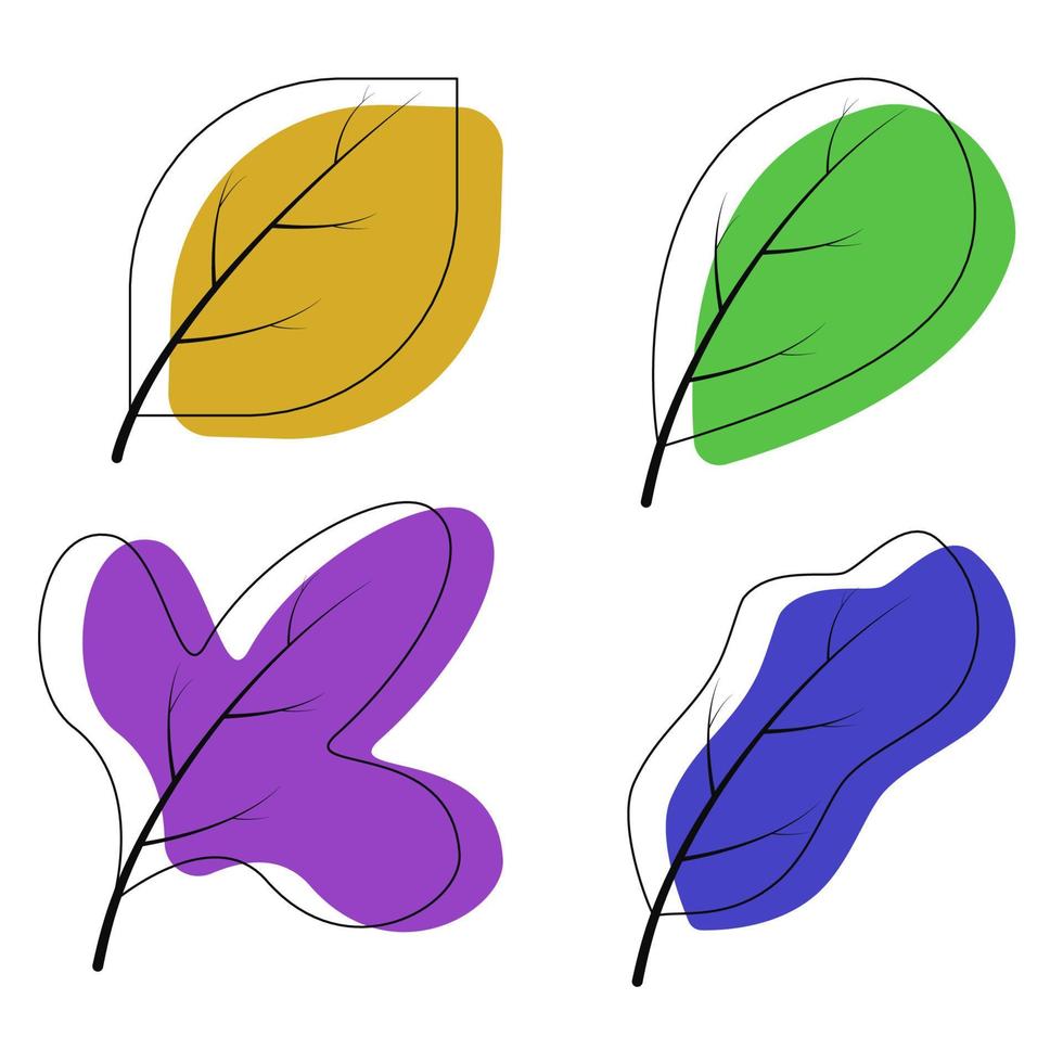 Abstract leaves illustrations. Foliage line art drawing with abstract shape. Vector illustration