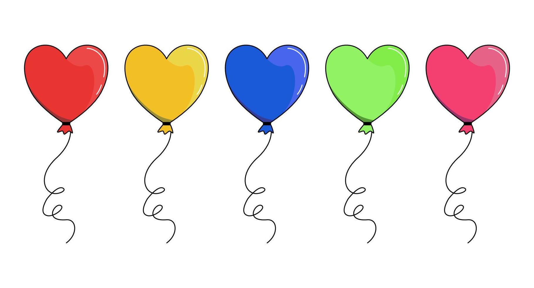 Heart shaped balloons in flat style set. Stock vector. vector