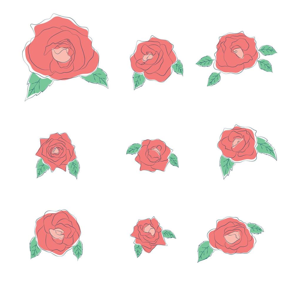 conjunto de flor de rosa de línea plana vector