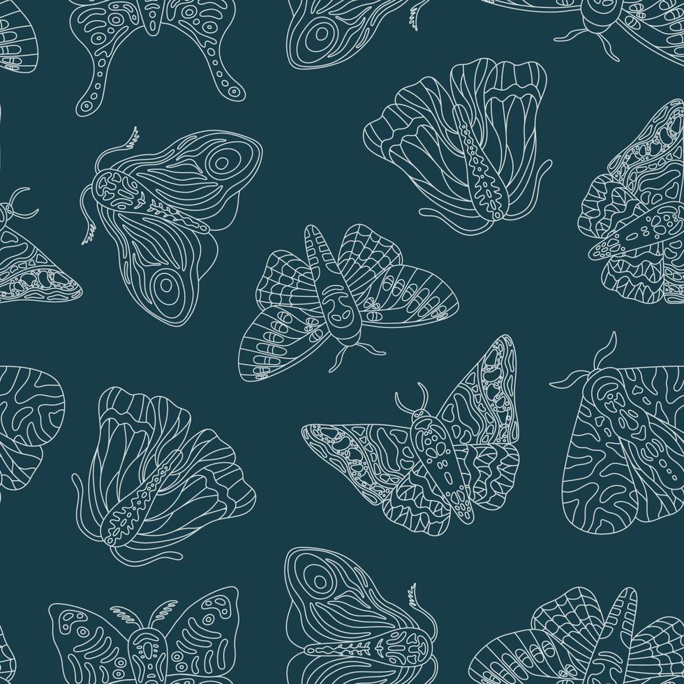 mariposas exóticas, patrón transparente de vector de verano de polilla. textura vectorial de dibujos animados planos de insectos voladores tropicales. diseño lindo dibujado a mano para tela, impresión, póster, papel tapiz.