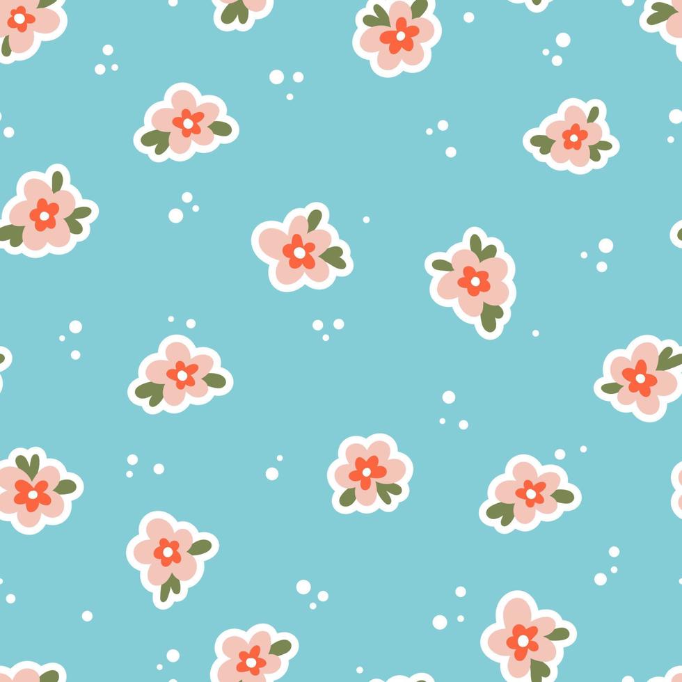 Hand drawn naive daisy loose flowers with leaves vector seamless pattern. Blotched retro floral texture for textile, print, fabric, wrap, paper.