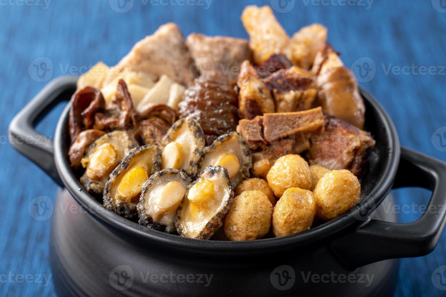 Traditional food of Chinese lunar new year, Buddha jumps over the wall, Chinese Soup Casserole dish, Buddha's Temptation, named Fo Tiao Qiang, close up. photo