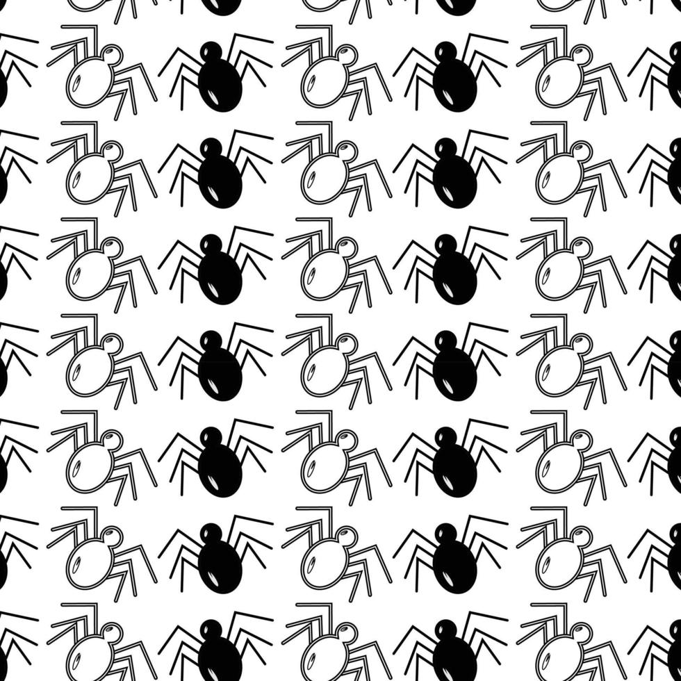 Seamless pattern of spiders with contour drawing elements. Abstract background. Repeating texture. vector