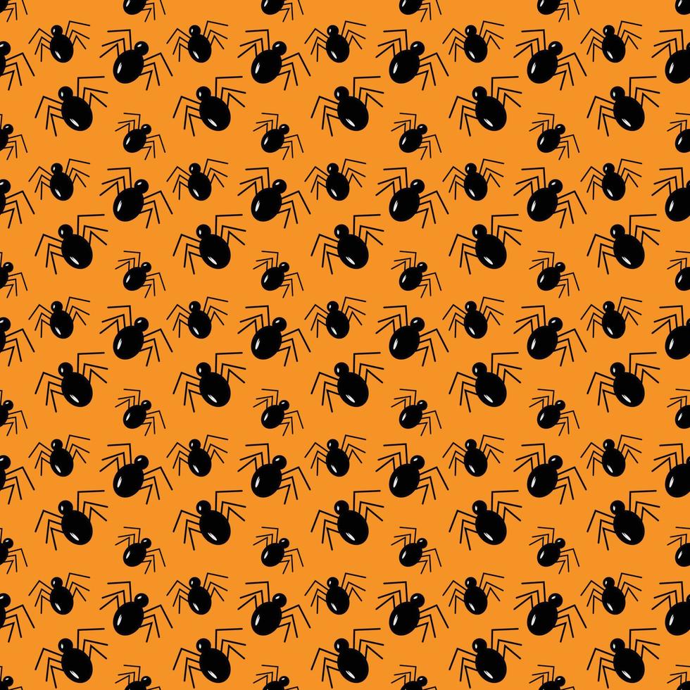 Seamless Halloween pattern of spiders on an orange background. Repeating texture. Sample. vector