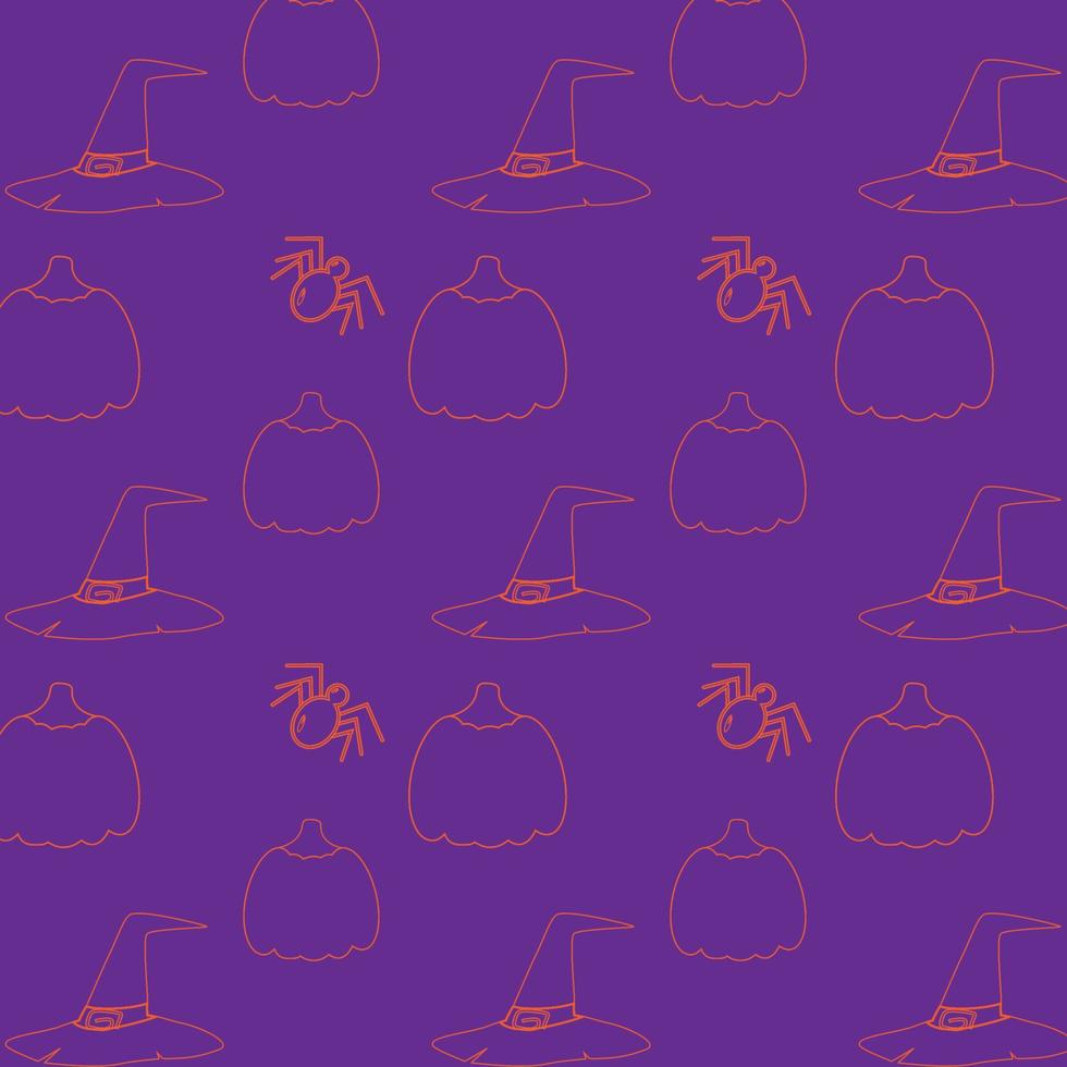 Seamless Halloween pattern with orange abstract Halloween elements on purple background. vector