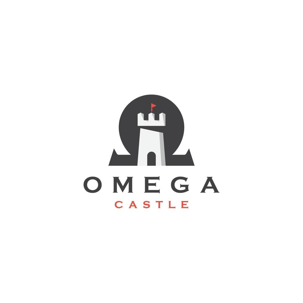 símbolo omega con forma de castillo logotipo icono plantilla de diseño ilustración vectorial plana vector