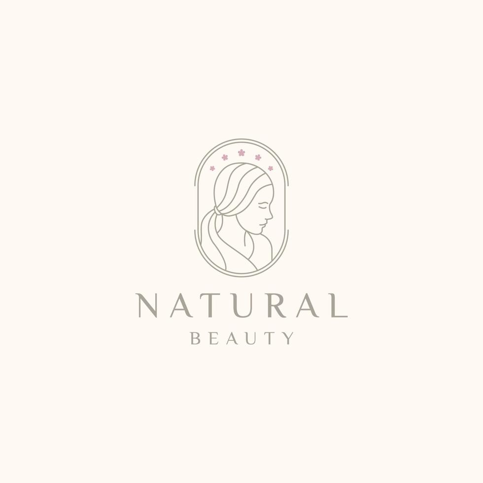 Ilustración de vector plano de plantilla de diseño de icono de logotipo de mujer de cara de belleza natural