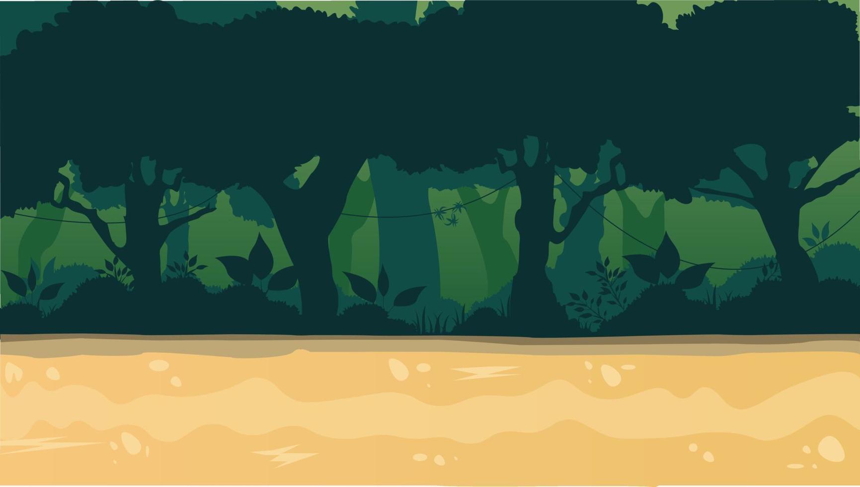 Deep forest scene with trees cartoon background vector illustration