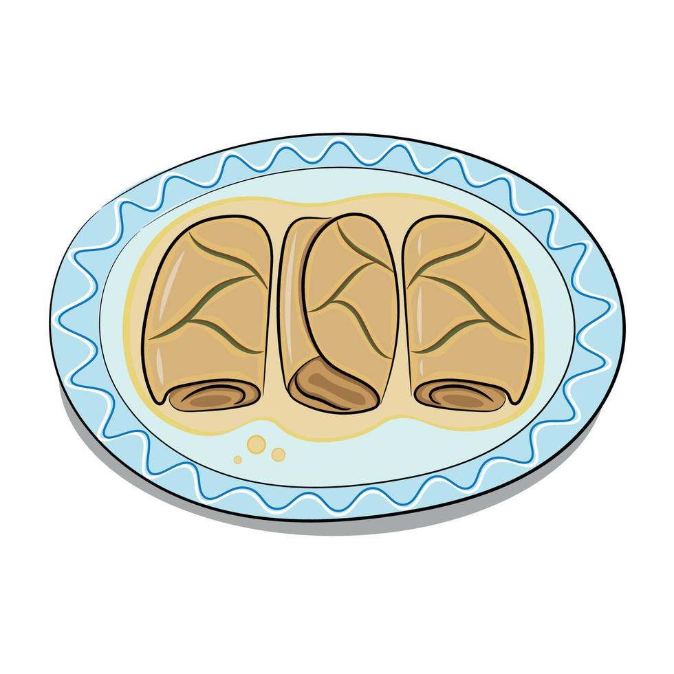 Dish of national Ukrainian cuisine, cabbage rolls, flat vector, isolate on white vector