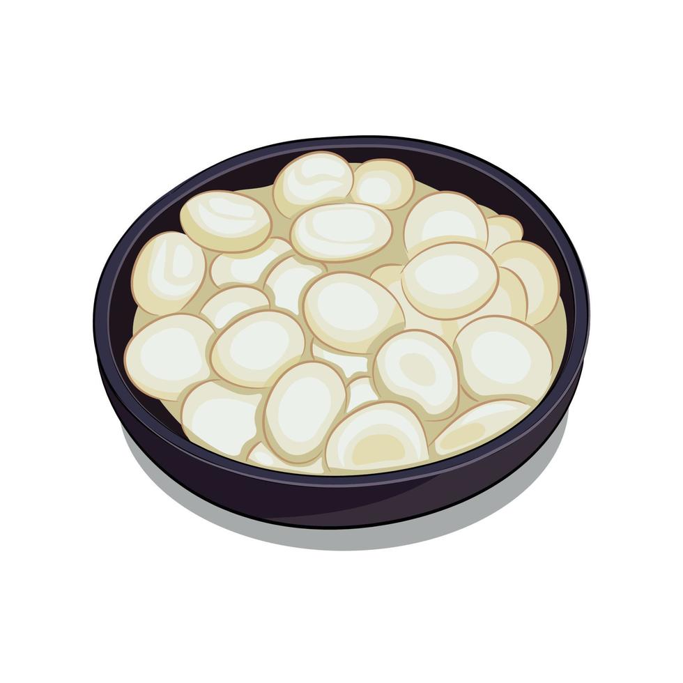 Dish of national Ukrainian cuisine, pieces of boiled dough in a clay plate, flat vector, isolate on white vector