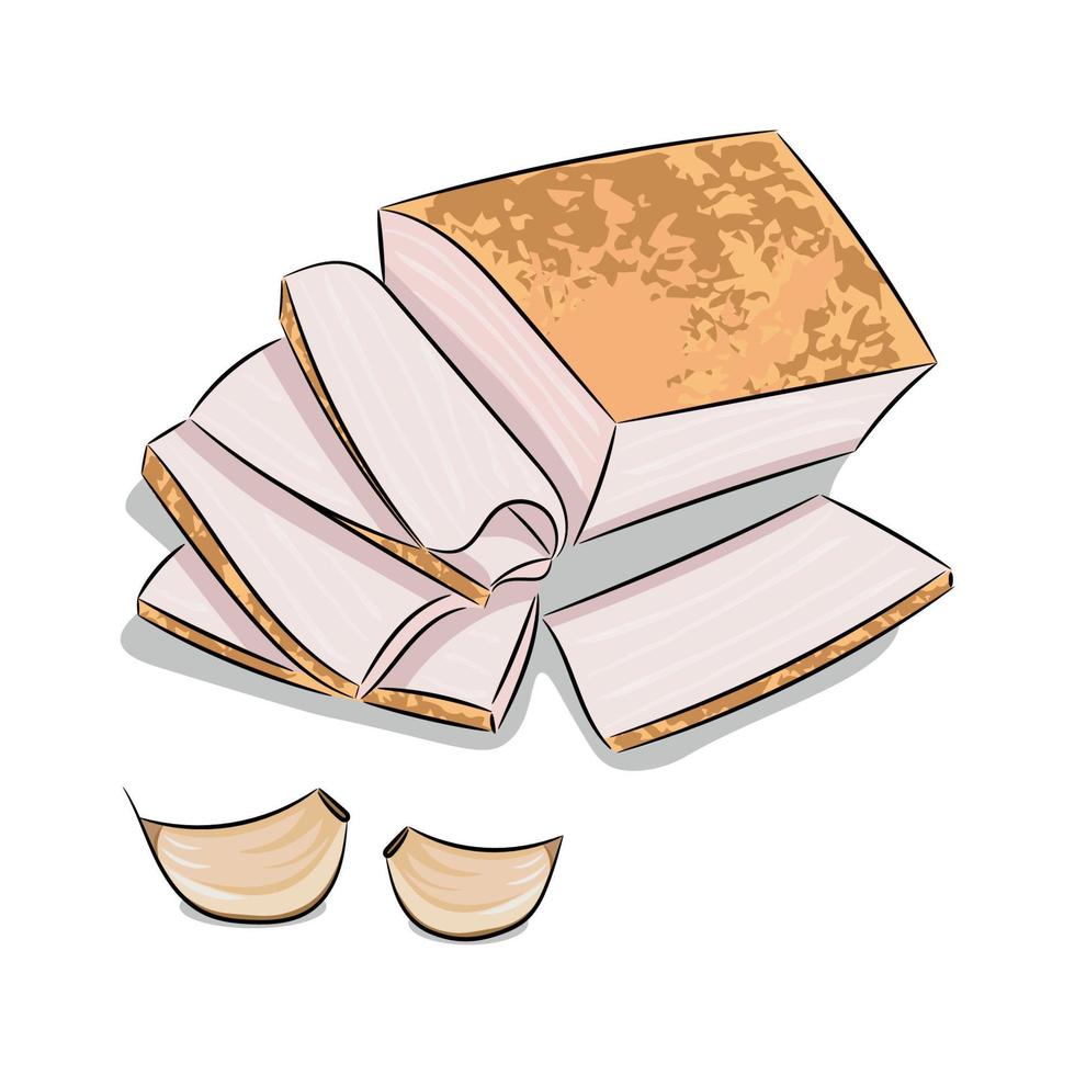 Dish of national Ukrainian cuisine, salo, flat vector, isolate on white vector