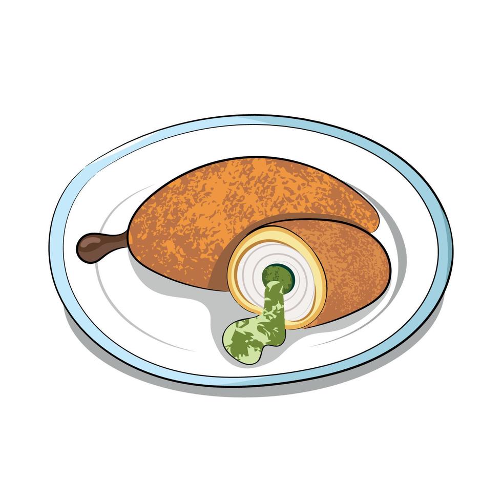 A dish of national Ukrainian cuisine, cutlet in Kiev style, flat vector, isolate on white vector