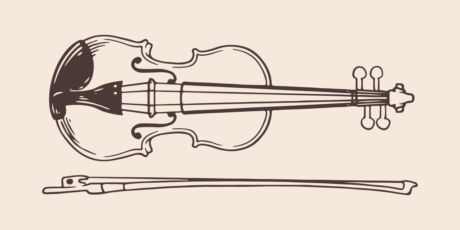 violín vintage dibujado a mano en estilo vintage grabado vector