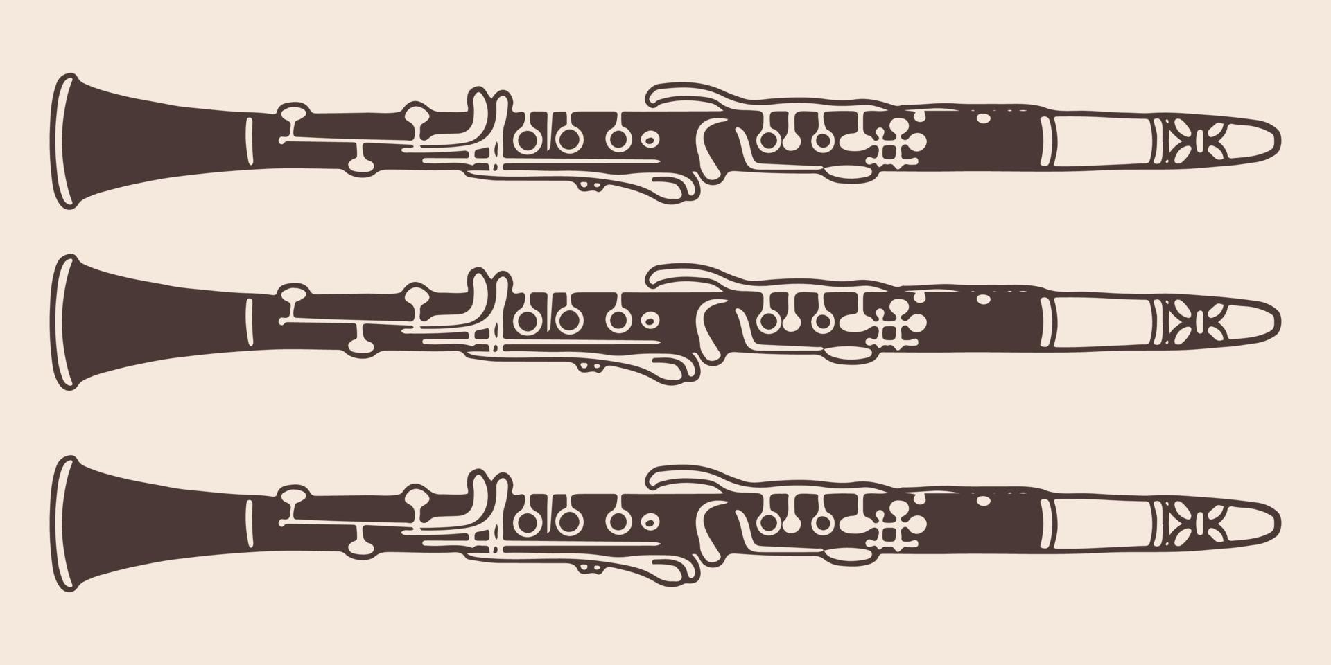 Vintage hand drawn three clarinets in vintage engraved style vector