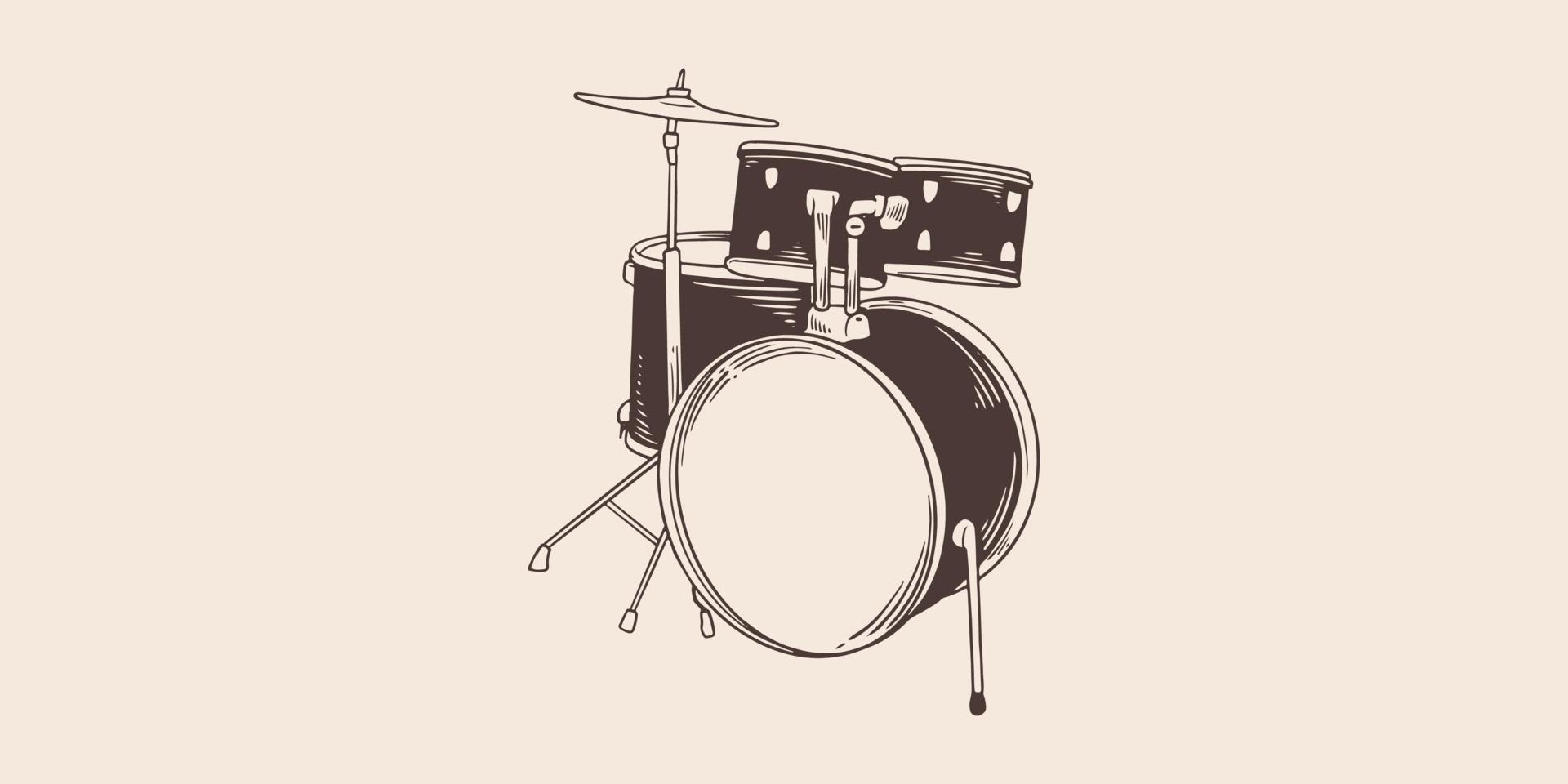 Vintage hand drawn drum set in vintage engraved style vector