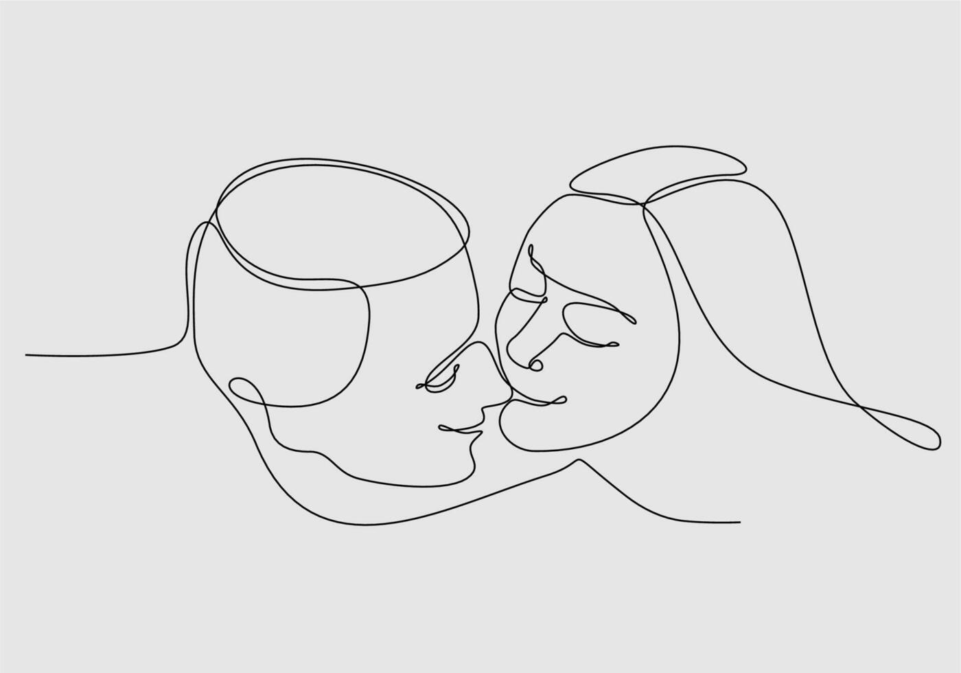 continuous line of men and women kissing vector illustration