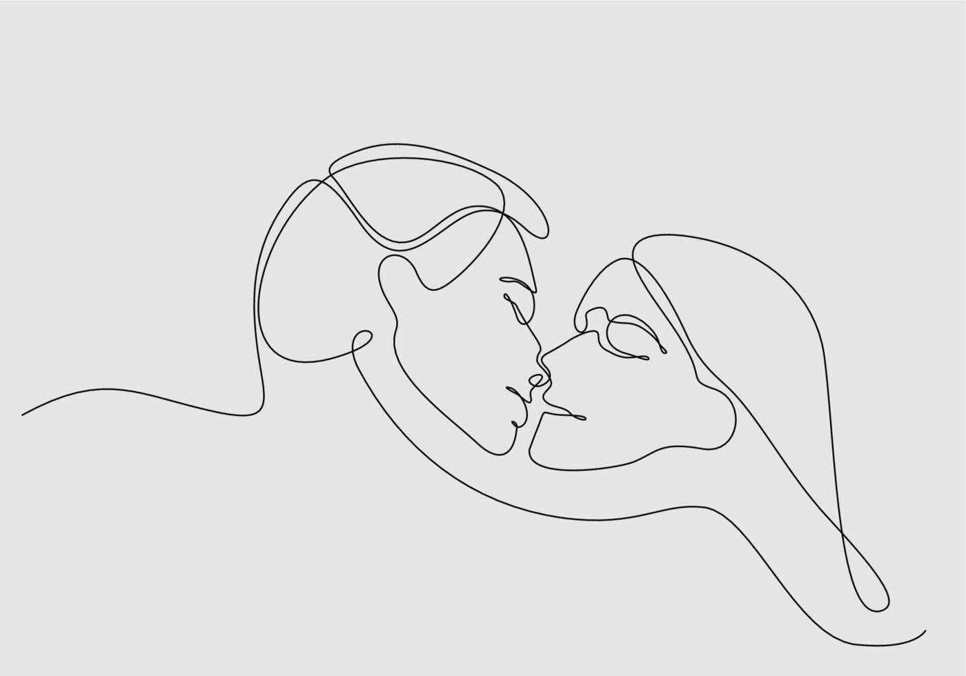 continuous line of men and women kissing vector illustration
