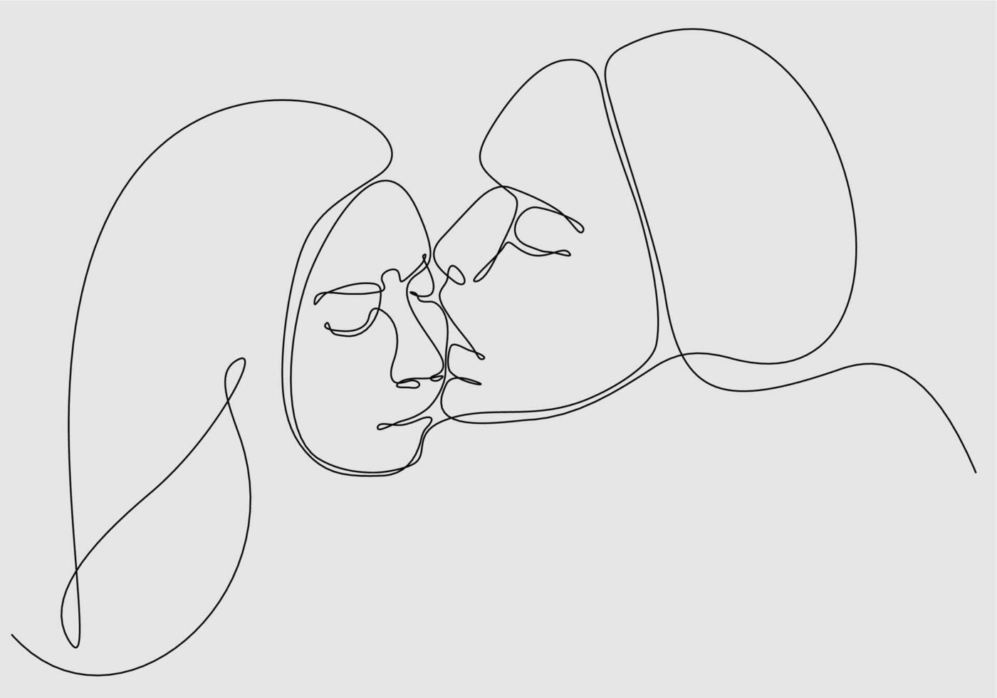 continuous line of men and women kissing vector illustration