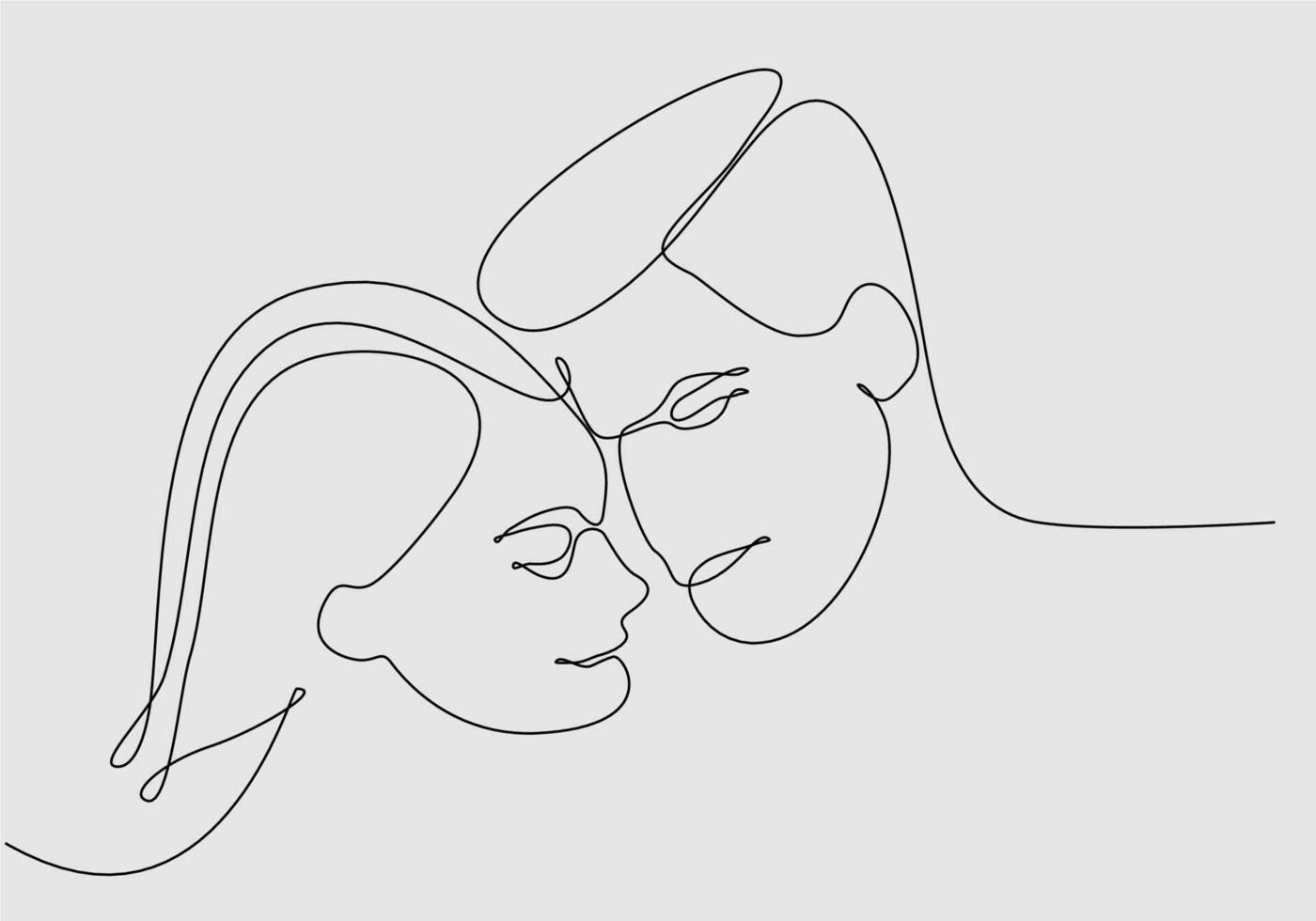 continuous line of men and women kissing vector illustration