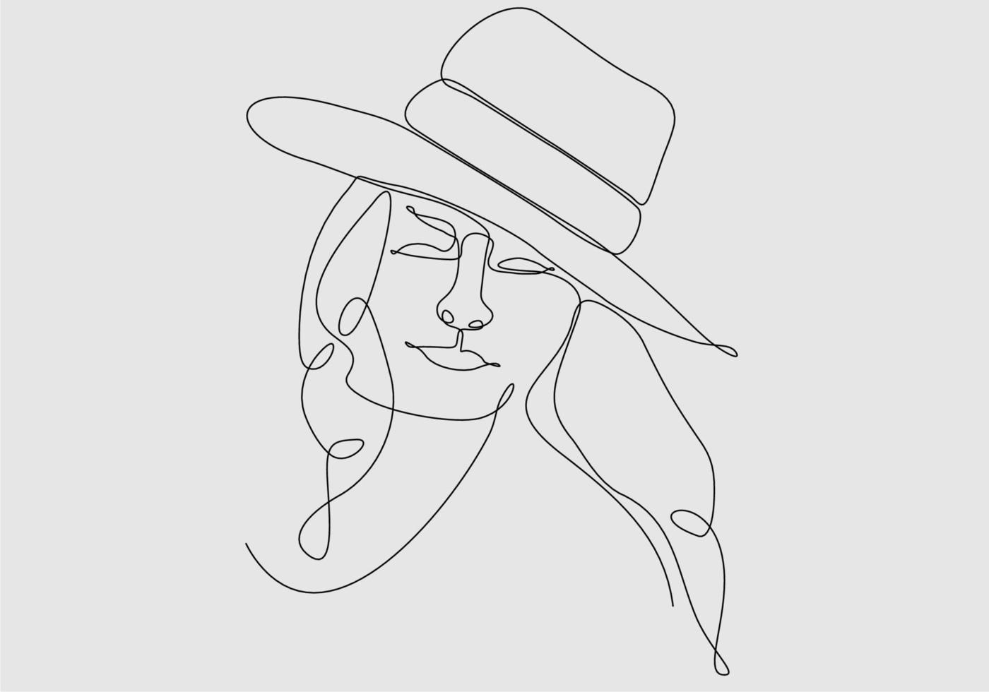 línea continua de mujer en la ilustración de vector de sombrero