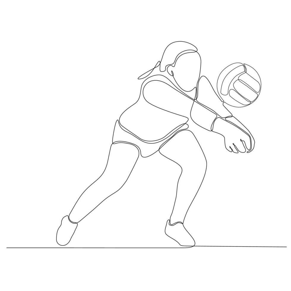 Continuous line drawing of female professional volleyball player isolated with ball. Athlete, sport, action, exercise, healthy lifestyle, training, fitness concept. vector