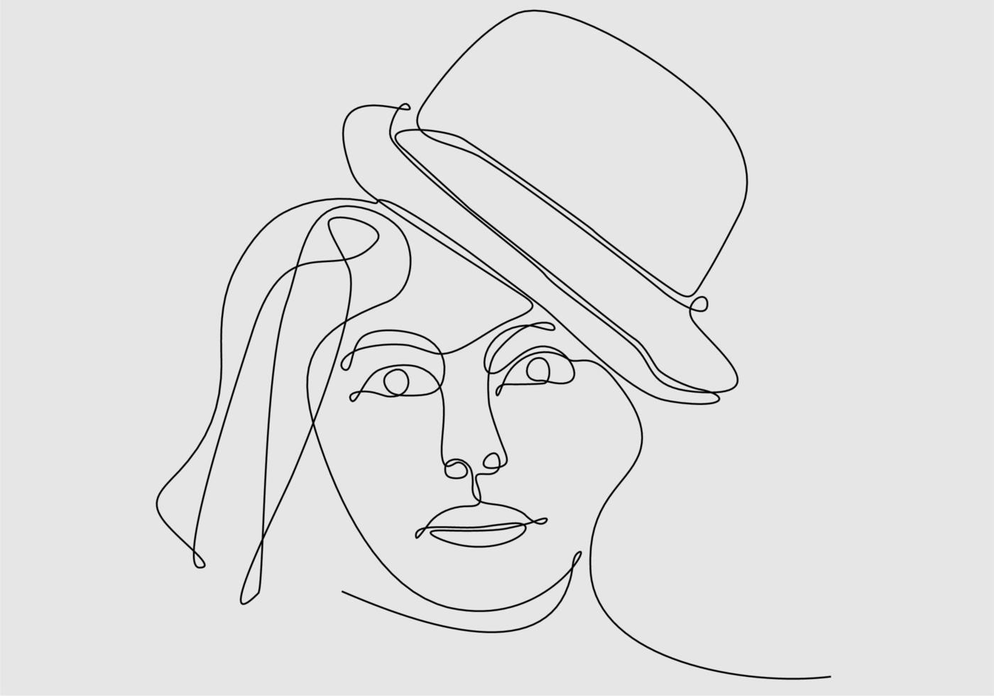 línea continua de mujer en la ilustración de vector de sombrero