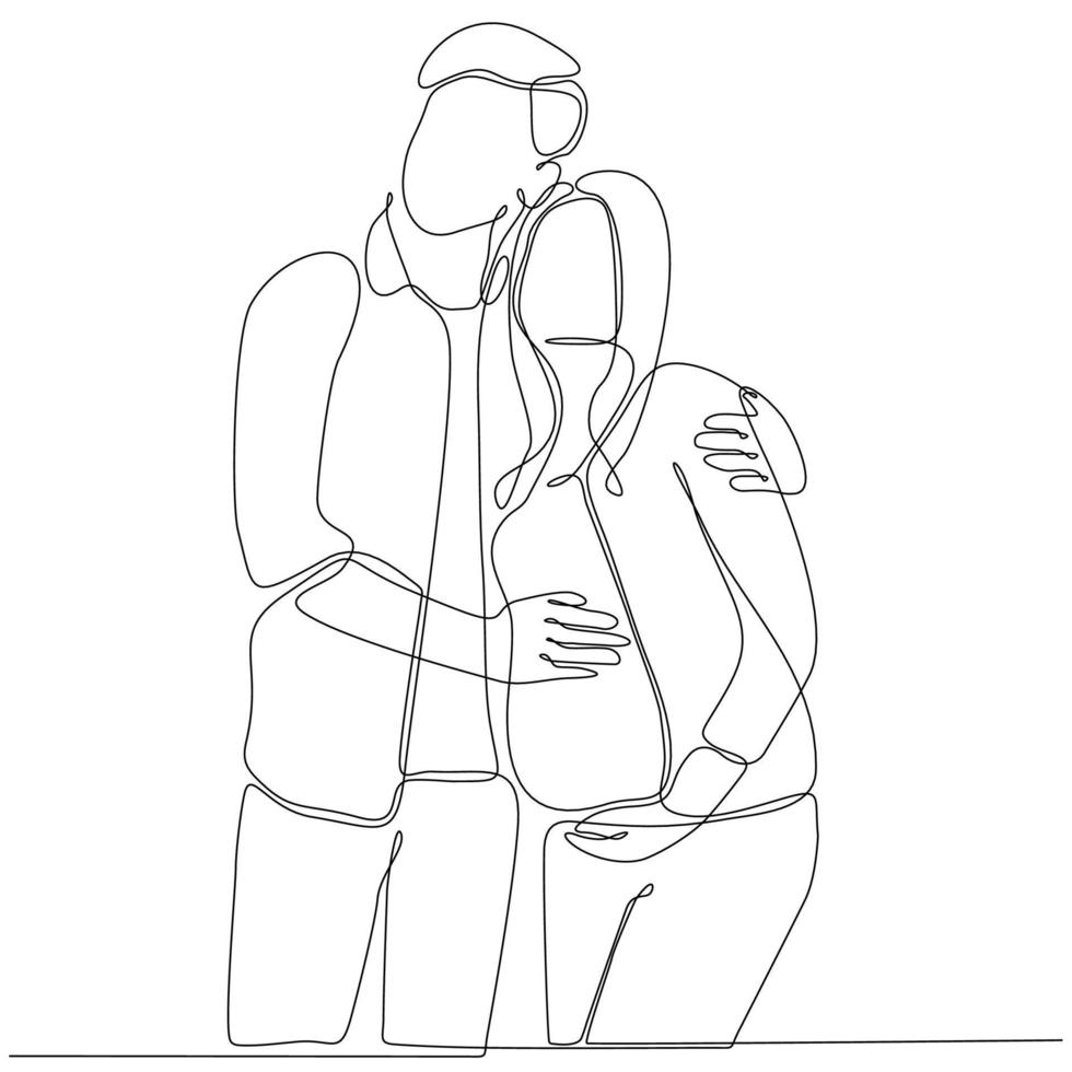 niña embarazada y su marido. pareja familia un dibujo de línea continua. ilustración vectorial de diseño simple. vector