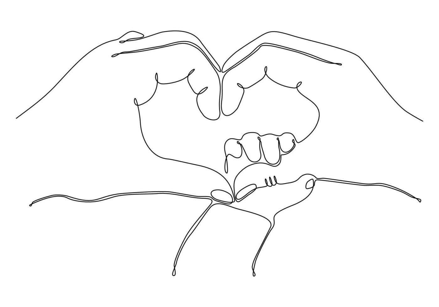 Continuous line art Baby holding little finger of adult hand together. One line design style.- vector illustration
