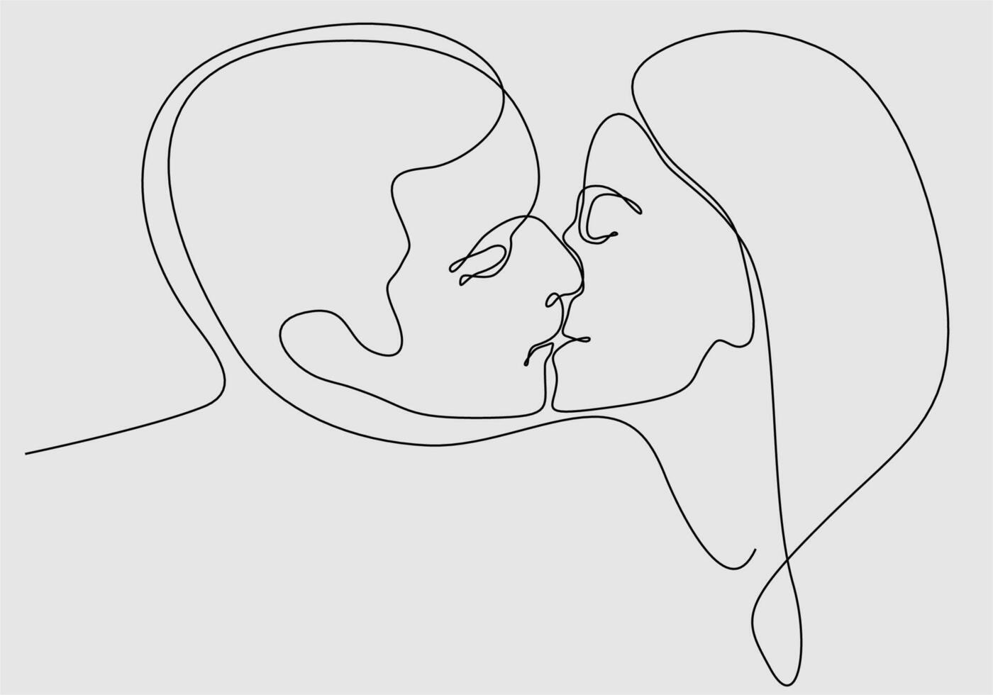 continuous line of men and women kissing vector illustration