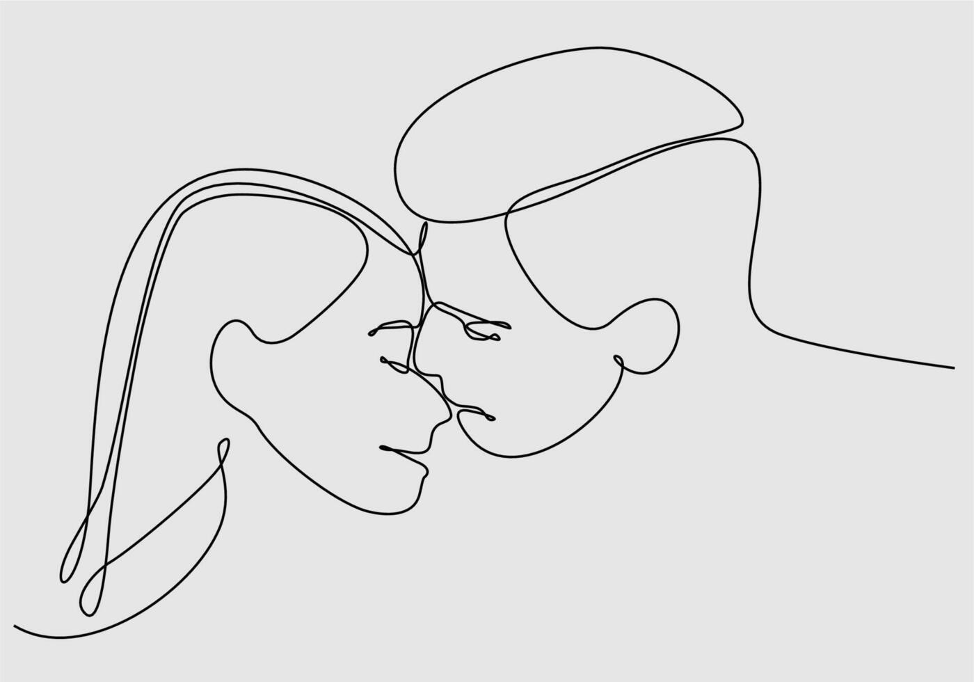 continuous line of men and women kissing vector illustration