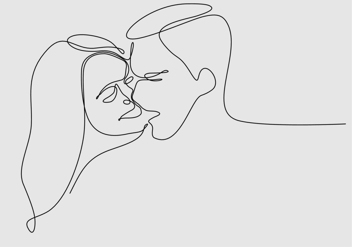 continuous line of men and women kissing vector illustration