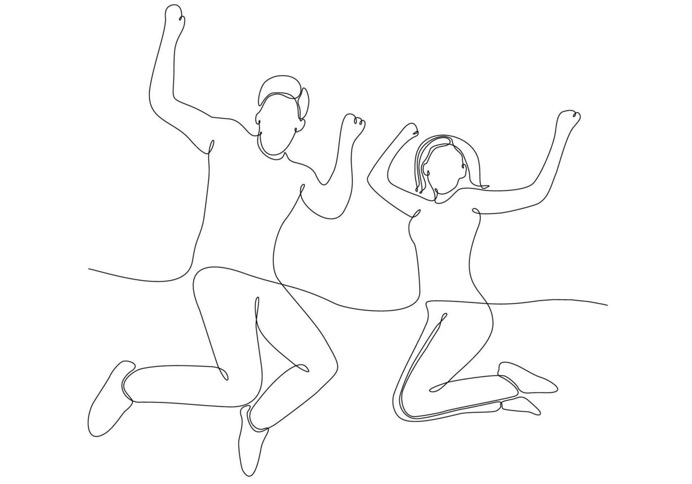 happy jumping couple continuous line drawing vector