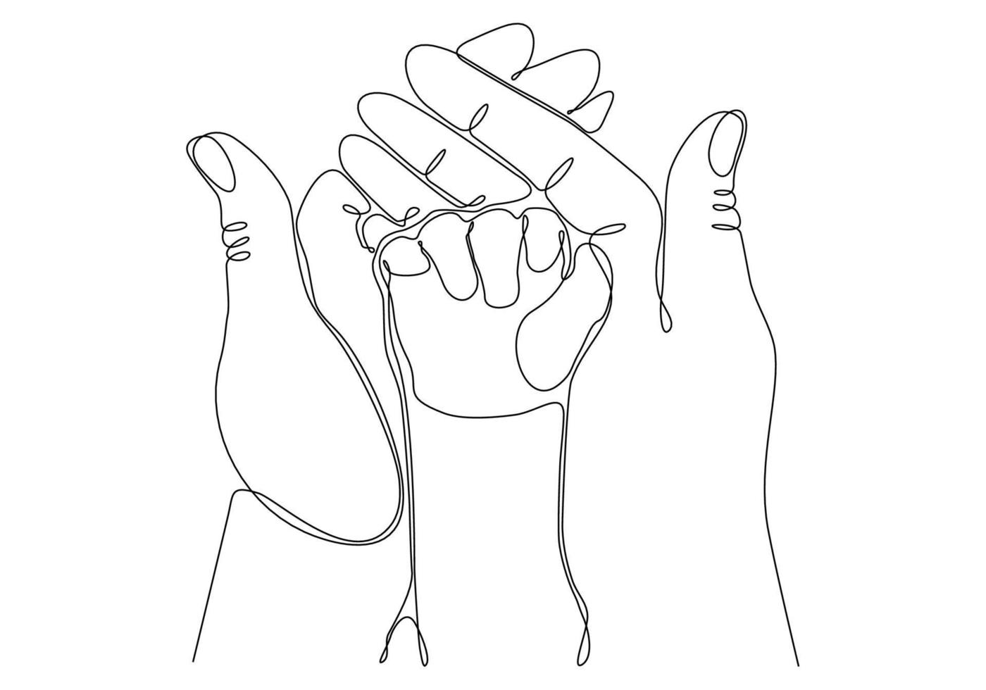 bebé de arte de línea continua sosteniendo juntos el dedo meñique de la mano adulta. estilo de diseño de una línea.- ilustración vectorial vector