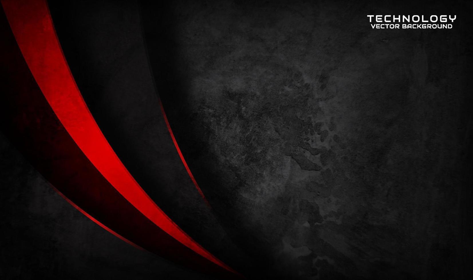 Capa de superposición de fondo abstracto de tecnología negra 3d en el espacio oscuro con decoración de efecto de luz roja. elemento de diseño gráfico concepto de estilo sucio para banner, volante, tarjeta, portada de folleto o página de inicio vector