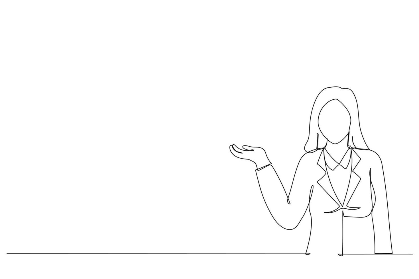 Drawing of beautiful young woman posing with hand on hip. Single line art style vector